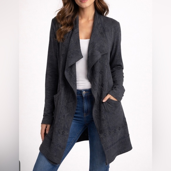 Johnny Was Sweaters - Johnny Was Biya Norns Haag Duster Gray Embroidered Aztec Native Cardigan M